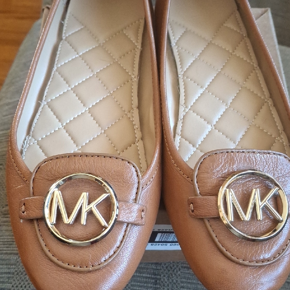 Michael Kors Brown Leather Flats with Gold Logo
